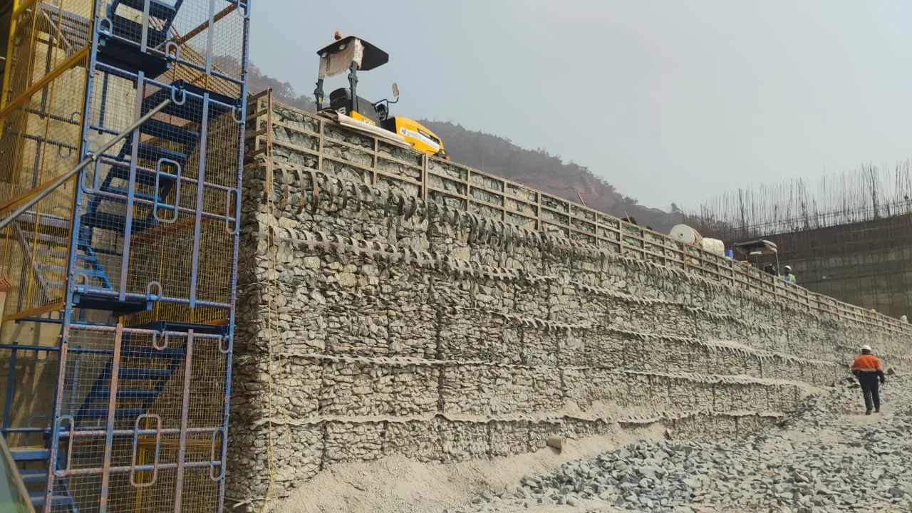 Reinforced soil wall at a mine site