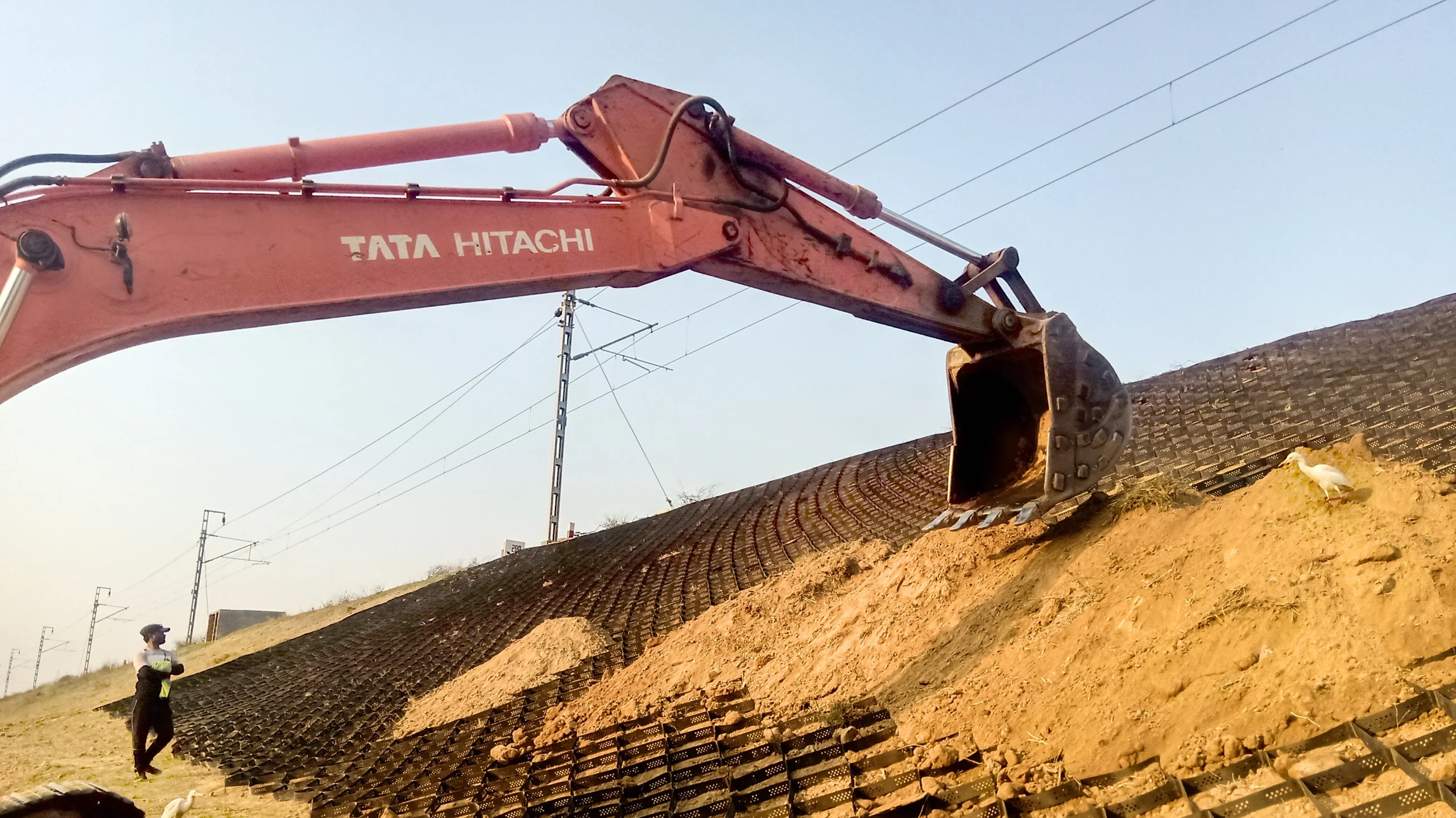 Railway embankment slope reinforcement works