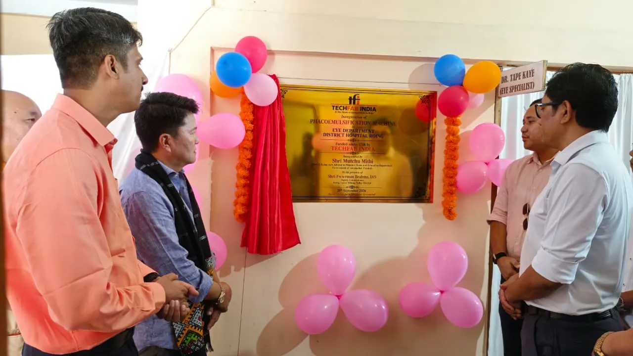 TechFab India CSR team and dignitaries unveiling the inauguration plaque at District Hospital, Roing